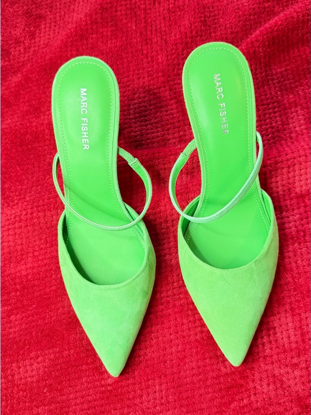 Marc Fisher Neon Green Pointed-Toe Slingback Mules